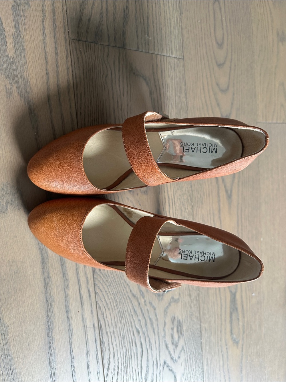 Michael Kors Women's Cognac Leather Mary Jane Flats with Strap